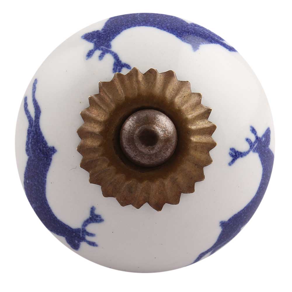 Blue Running Rein Deer Pattern Ceramic Dresser Knob Online